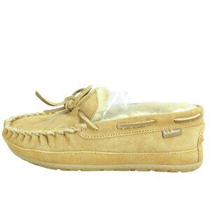 LL Bean Wicked Good Shearling Lined Brown Suede Moccasin Slippers Size 9 M